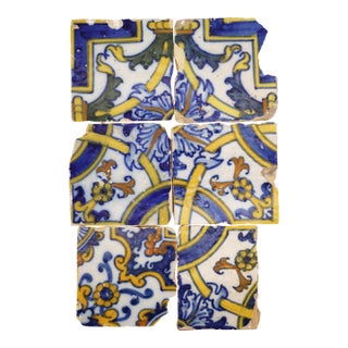 17th Century Set of Six Floral Tiles, Portuguese For Sale