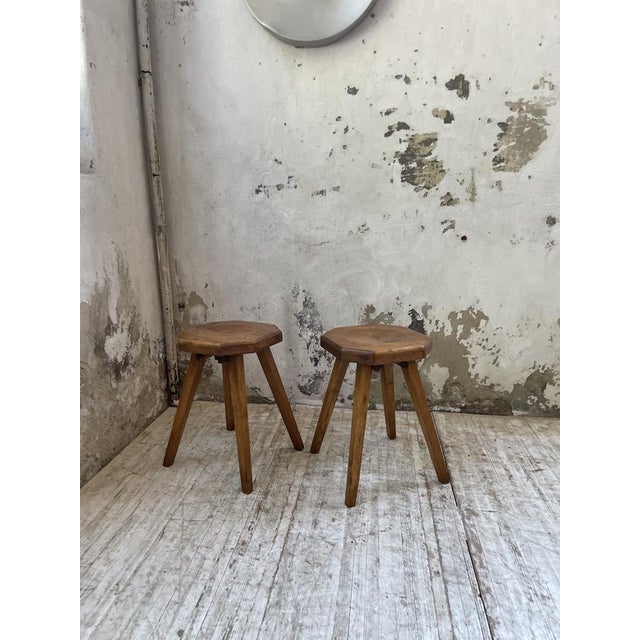 Set of Pine Stools with Curved Seat, 1950s For Sale - Image 4 of 18