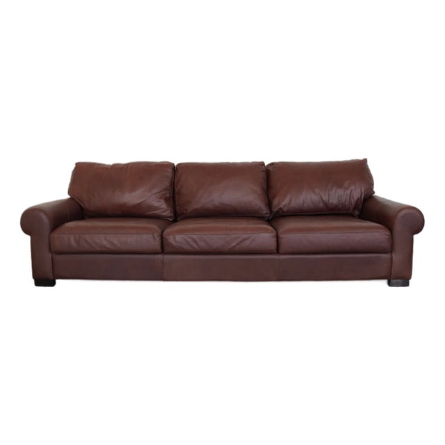 Pottery Barn Turner Roll Arm Leather Sofa For Sale
