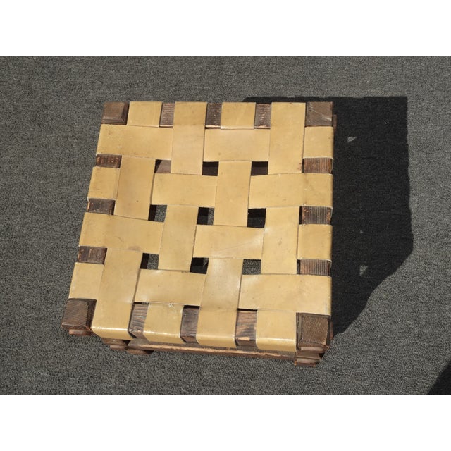 Brown Vintage Rustic Spanish Style Stool Bench With Leather Straps For Sale - Image 8 of 12