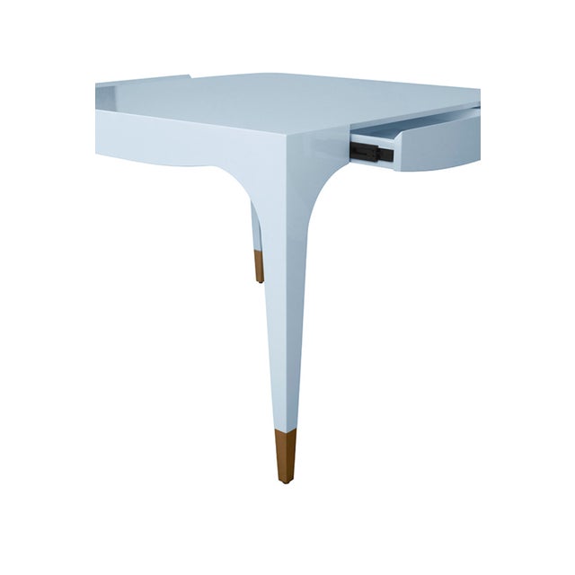 Matthew Izzo Home Lacey Light Blue Lacquer Game Table With Antique Brass Foot Caps For Sale In New York - Image 6 of 7