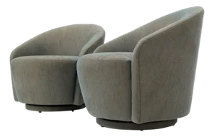 Pair of Barrel Back Tub Swivel Lounge Slipper Chairs Milo Baughman Style