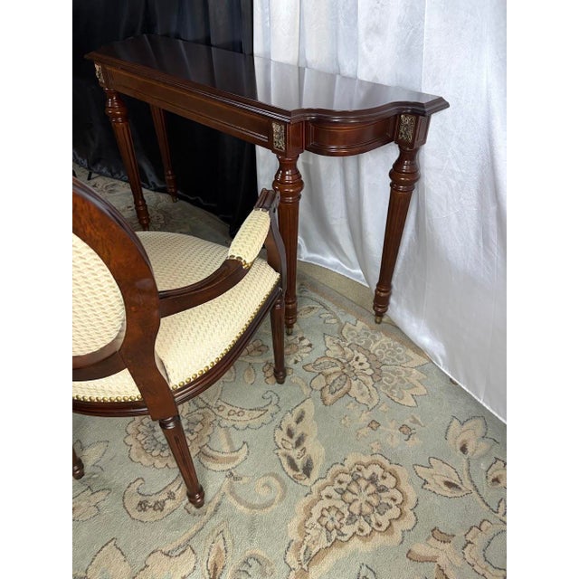 Late 20th Century The Executive’s Alcove: Neoclassical Writing Console & Medallion Armchair Suite — 3 Pieces For Sale - Image 11 of 14