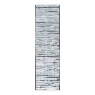 Modern Runner Rug in Soft Gray With Subtle Blue Tones and Linear Pattern For Sale