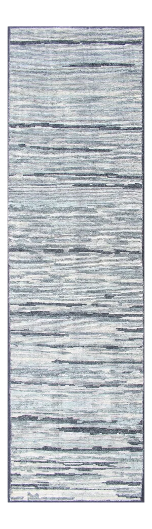 Modern Runner Rug in Soft Gray With Subtle Blue Tones and Linear Pattern