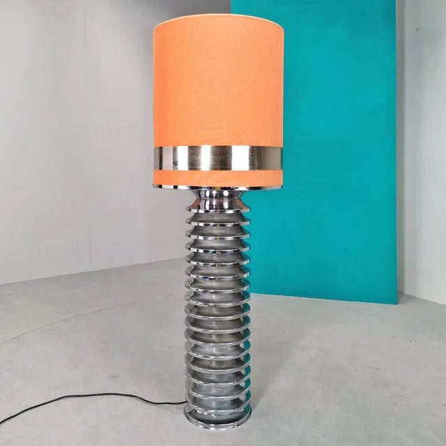 Chrome Floor Lamp with Fabric Lampshade from Star Leuchten, 1970s For Sale - Image 13 of 13