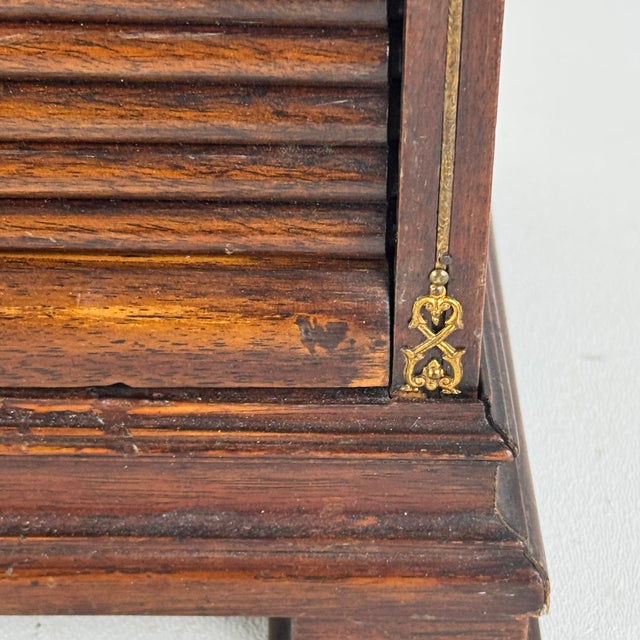 Brown Antique French Wood & Bronze Mounts Tambour-Door Desk Organizer Cabinet / Stationary Box For Sale - Image 8 of 15