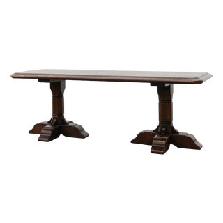 French Refectory Style Oak Dining Table with Turned Double Pedestal Base, 1950s For Sale