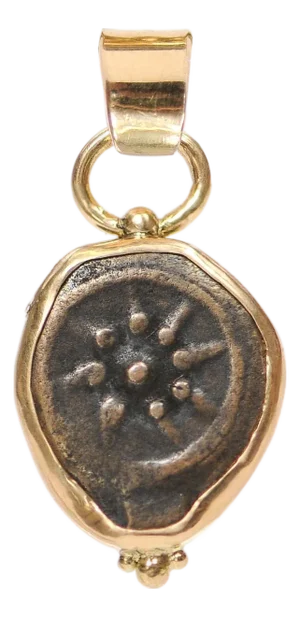 Widow's Mite Prutah Pendant W/ 18k Gold Trim & Bail