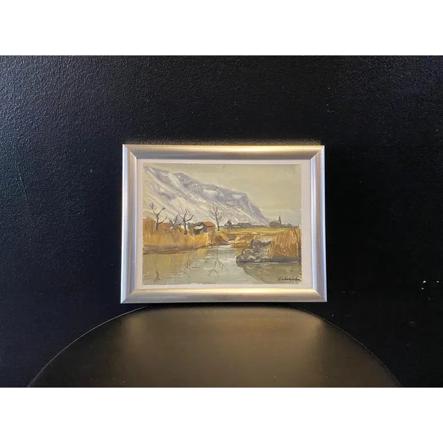 Gabriel Eduard Haberjahn, River and Snowy Mountain, 1920s, Watercolor For Sale - Image 7 of 8