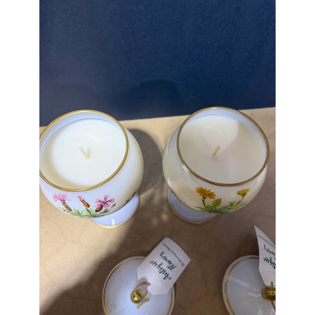 2020s Pair of Vintage Botanical Opaline Glass Candle Jars With Lids – Antique Flames Soy Candles For Sale - Image 5 of 5