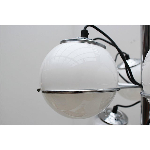 Vintage Opaline Glass and Chrome Pendant Lamp from Targetti Sankey, Italy, 1970s For Sale - Image 7 of 9