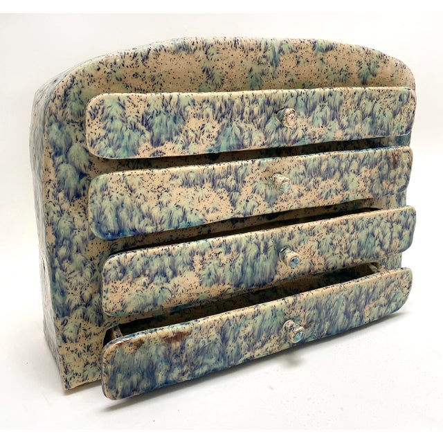 Hand-Built Glazed Ceramic Jewelry Box with Drawers, Florida Artist Rexx Fischer Offered for sale is a hand-made glazed...