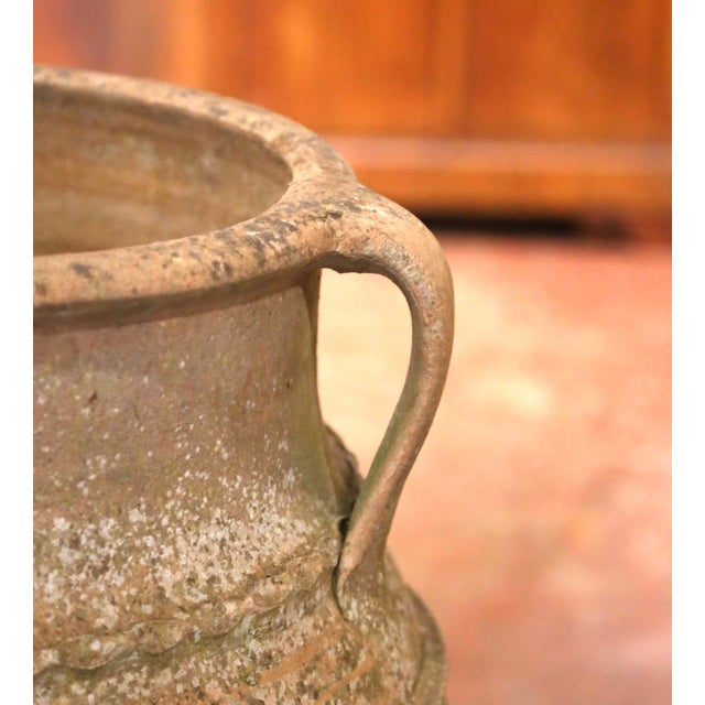 19th Century Italian Three-Handled Ribbed Terracotta Olive Jar For Sale - Image 4 of 10