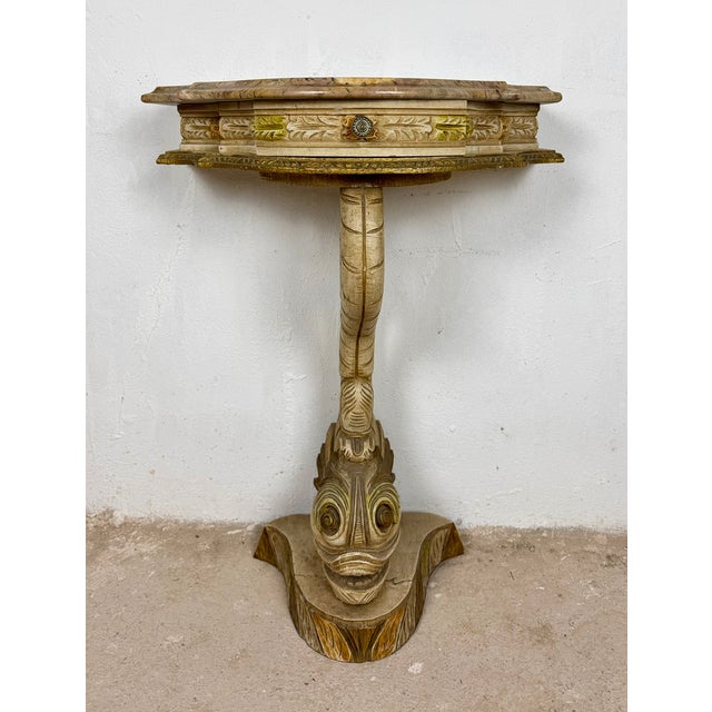 Wood 20th Century Italian Polychrome Pedestal with Marble Top, 1950 For Sale - Image 7 of 10