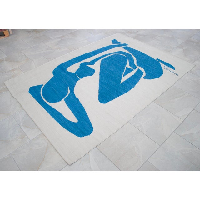 Textile Henri Matisse "Blue Nude I" Inspired Silk Hand Woven Rug Minimalist Home Decor 5x7 Ft Approx For Sale - Image 7 of 16