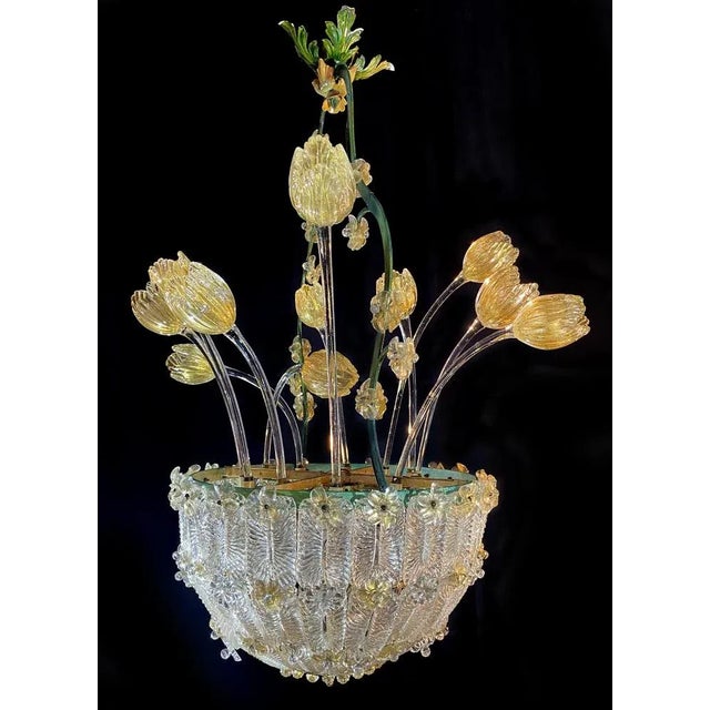 Glass Flower Chandelier with Gold Inclusions, 1950s For Sale - Image 18 of 18