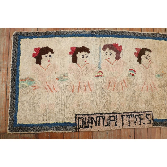 Antique Zabihi Collection Dionne Quintuplets American Hooked Mat Size Rug For Sale - Image 4 of 6