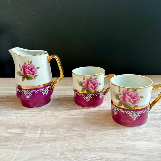 Vintage Japan Tea/Coffee Set With Iridescent Purple & Gold Details by Vandel – 7 Pc Set For Sale In Miami - Image 6 of 8