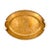Vintage Italian Hollywood Regency Oval Statement Size Brass Tray With Faux Boar Tusk Handles and Cross Strap Trim For Sale