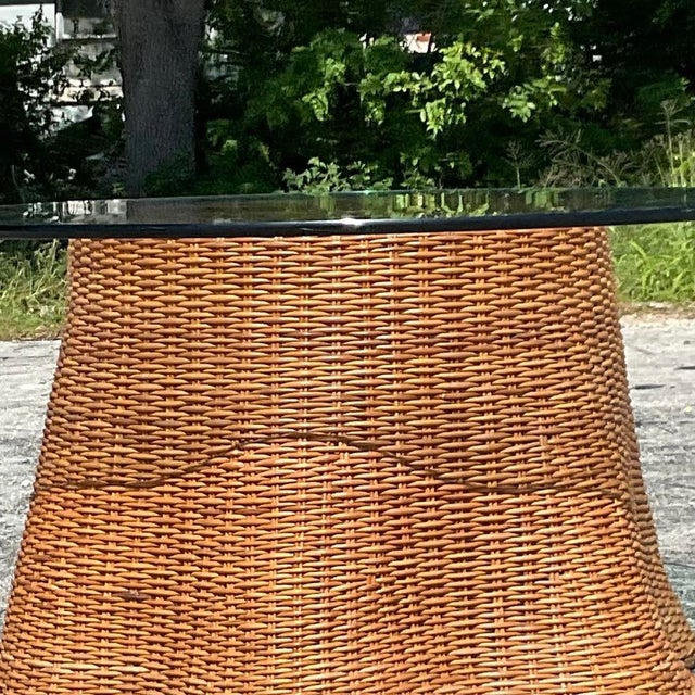 Wood Late 20th Century Vintage Coastal Woven Rattan Ghost Center Hall Table For Sale - Image 7 of 12