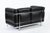 Metal Authentic Cassina Lc2 Black Leather Two-Seat Sofa by Le Corbusier 1994 For Sale - Image 7 of 17