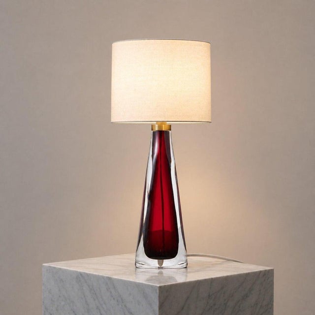 Ruby Red Glass Table Lamp by Carl Fagerlund for Orrefors, Sweden, 1960s For Sale - Image 3 of 9