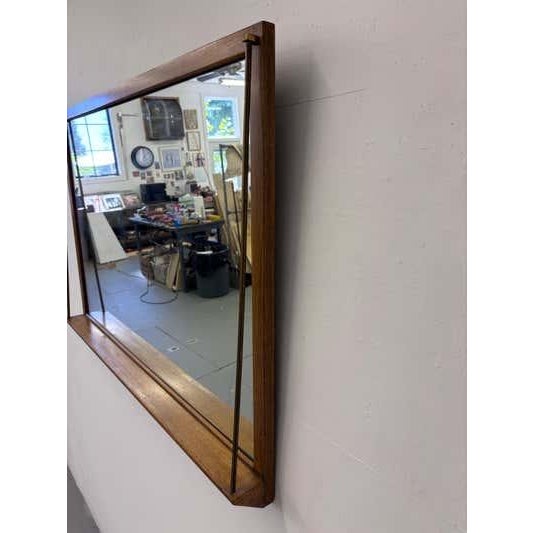 Drexel Drexel Wall Mirror with Brass Trim and Walnut, Mid-Century 1955 For Sale - Image 4 of 9
