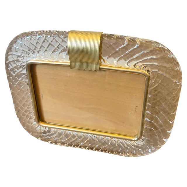 Art Deco 1990s Barovier Style Art Deco Murano Glass and Brass Horizontal Picture Frame For Sale - Image 3 of 12