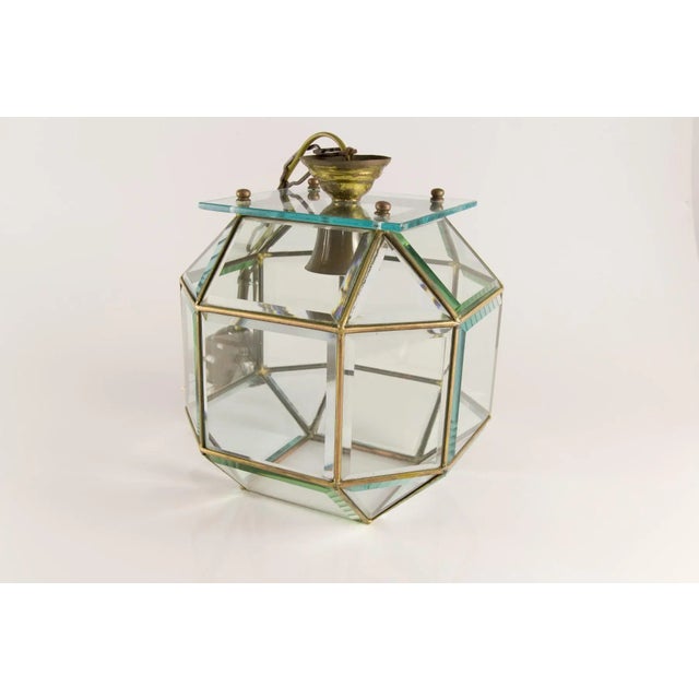 Goldenrod Mid-Century Italian Geometric Beveled Glass & Brass Pendant For Sale - Image 8 of 18