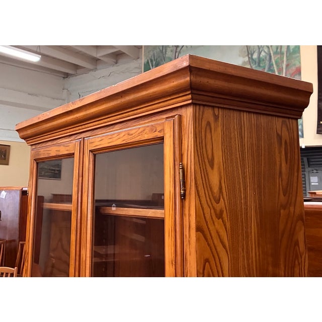Wood Vintage Pair of Elmwood Bookcases / Cabinets With Adjustable Shelves , Uk Import c.1950 For Sale - Image 7 of 11