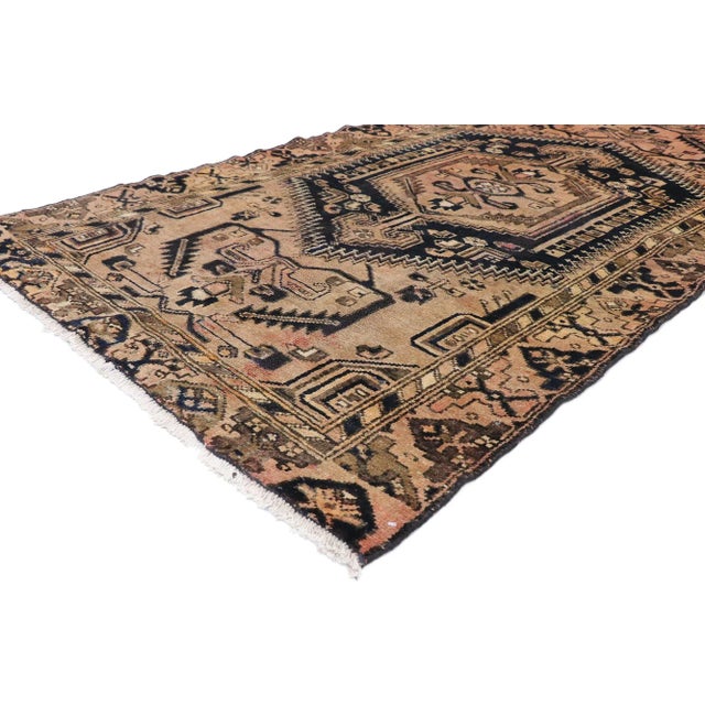 Vintage Persian Hamadan Rug with Modern Tribal Style 03'10 x 06'06. Full of tiny details and a bold expressive design and...