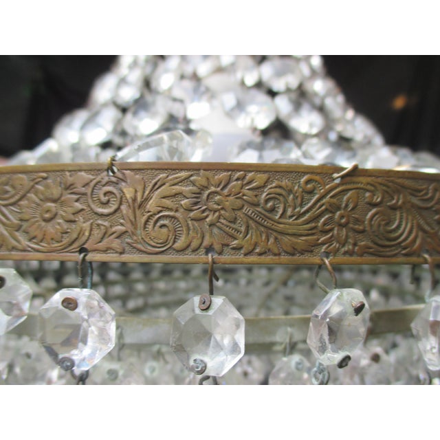 1920s Gilt Brass and Crystal Beaded Basket Chandelier For Sale - Image 11 of 11