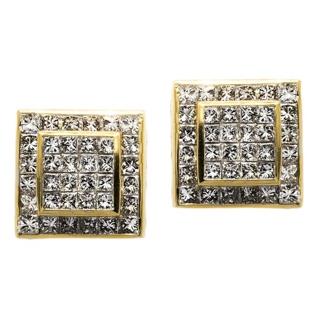 Late 20th Century Pair of 18k Invisible Set Diamond Earrings For Sale
