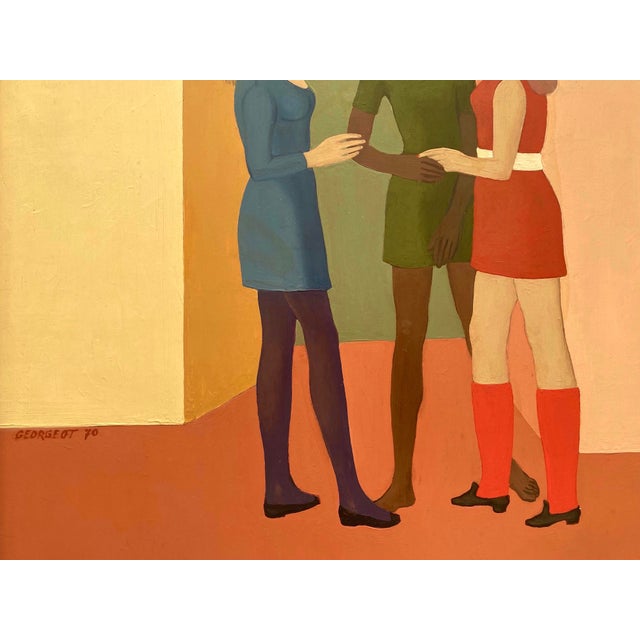 Pink Pierre Georgeot Vintage 1970 Mid Century Modernist " Trois Aimes " Original Framed Paris Pop Art Oil Painting For Sale - Image 8 of 17