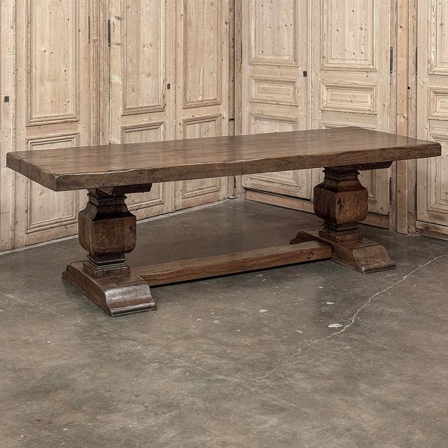 Antique Rustic European Double Pedestal Trestle Dining Table was literally built to last for centuries! Hand-crafted from...