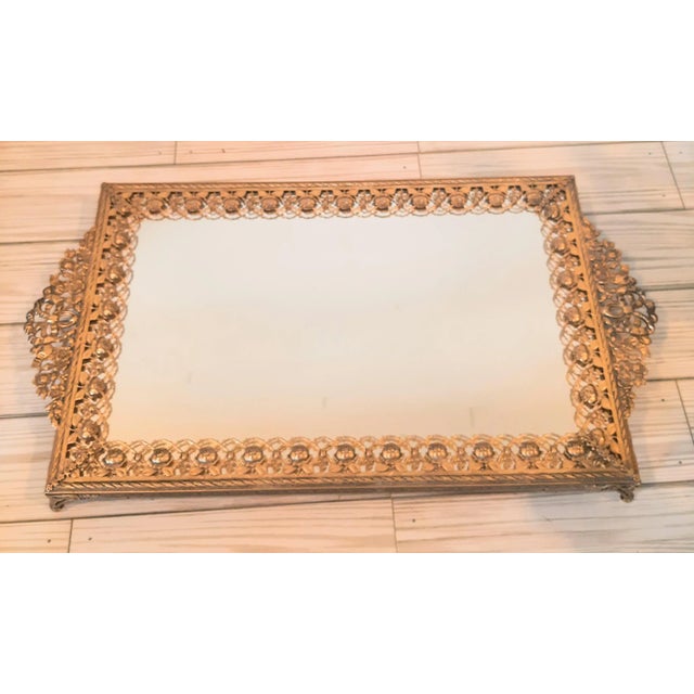 1940s Hollywood Regency Brass Floral Vanity Dresser Mirror For Sale - Image 5 of 11