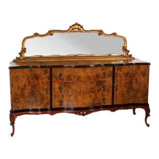 Venetian Walnut Credenza with Gold Leaf Mirror, 1920s For Sale