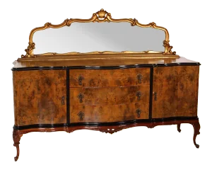 Venetian Walnut Credenza with Gold Leaf Mirror, 1920s