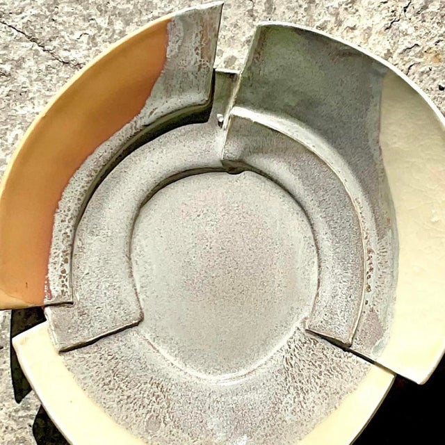 Late 20th Century Vintage Modernist Sculptural Geometric Studio Pottery Plate For Sale - Image 5 of 15