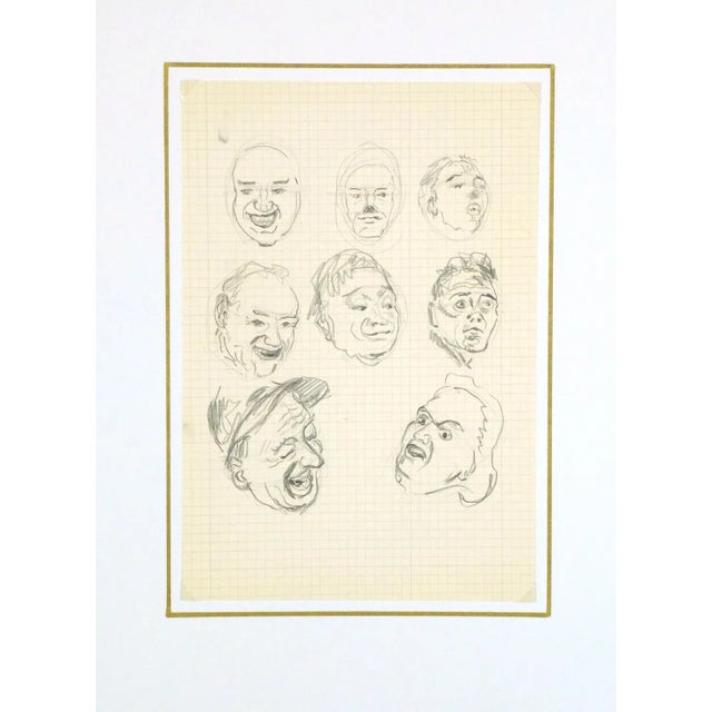 Mid-Century Modern Drawing of Expressions, C. 1960 For Sale - Image 3 of 4