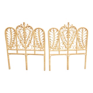 Mid Century Boho Chic Sweetheart Wicker Twin Size Headbords, a Pair For Sale
