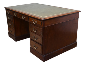 Victorian Pedestal Desk in Mahogany and Leather Top, 1880
