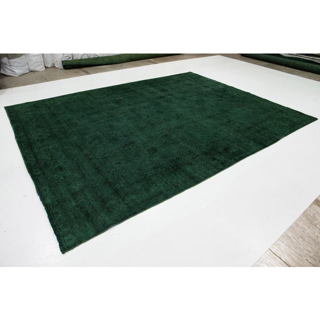 Persian 10 X 13 Green Overdyed Persian Wool Rug With Floral Design For Sale - Image 3 of 10