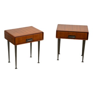 Italian Nightstands in Teak with Brass Details. 1970s, Set of 2 For Sale