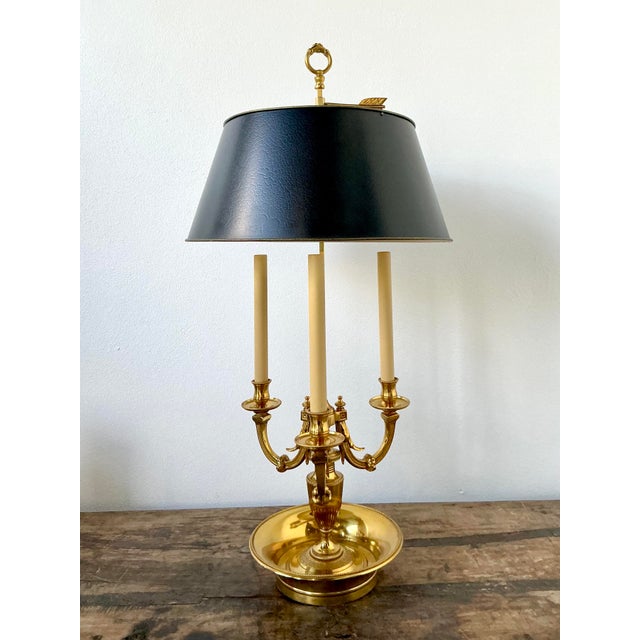 Black Vintage Regency French Bouillotte Three Arm Lamp For Sale - Image 8 of 8