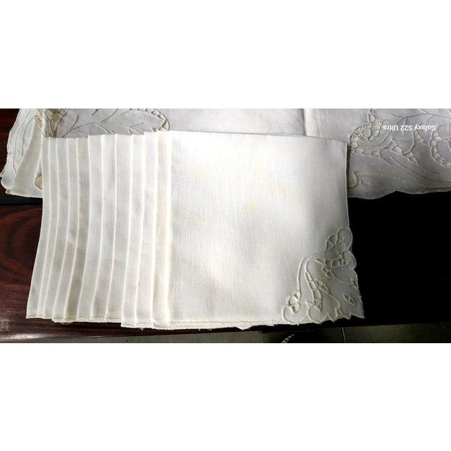 Textile Beautiful Vintage Italian Church Fine Linen Tablecloth W/12 Embroidered Linen Napkins. For Sale - Image 7 of 12
