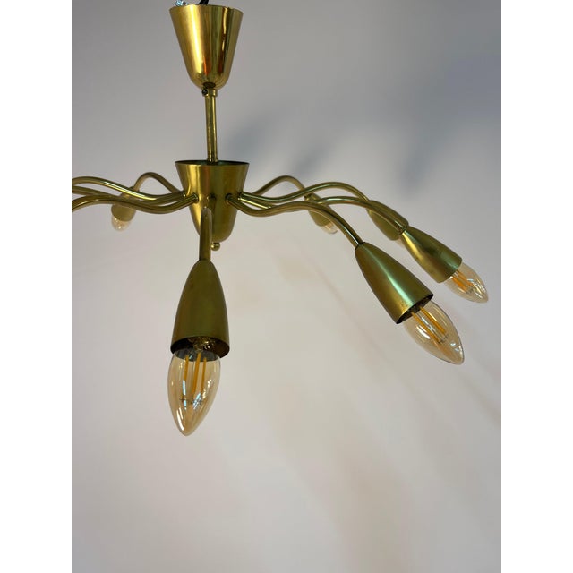 Brass 10-Arm Chandelier, 1950s For Sale - Image 10 of 11