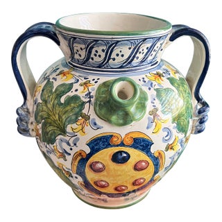 Italian Hand Painted Ceramic Amphora Jug With Spout For Sale