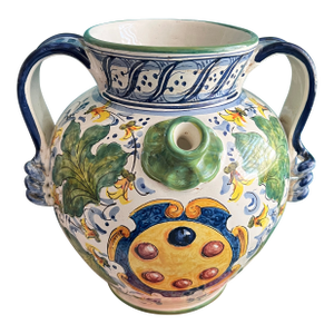 Italian Hand Painted Ceramic Amphora Jug With Spout